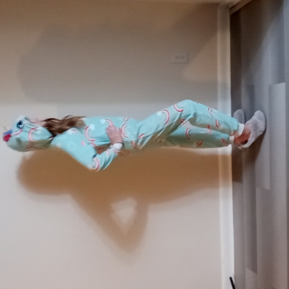 Big Girl's,Super Soft & Cute,Mint Green,🌈 Unicorn🦄,Hooded,Onsie, Zip Down,PJ's - Picture 3 of 17